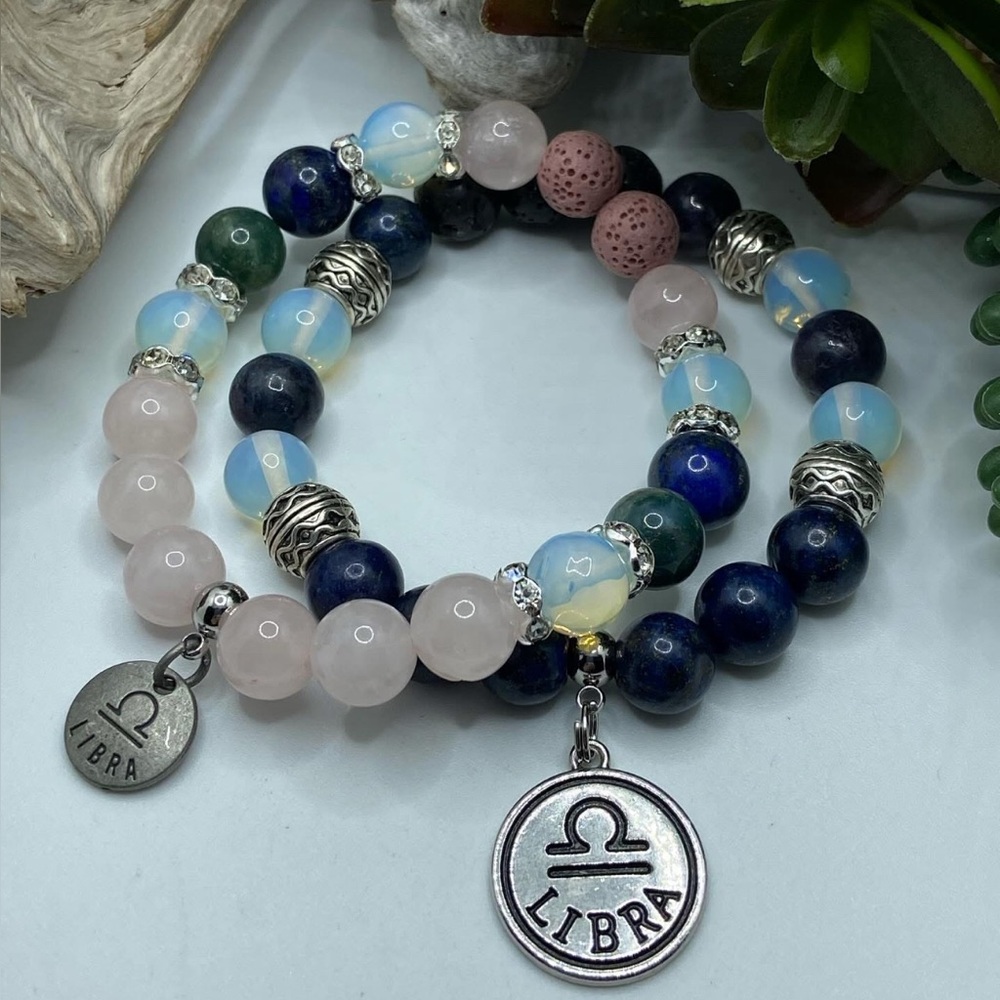 Libra Zodiac Semiprecious Beaded Bracelet Set